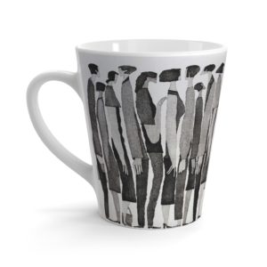 Human Line Latte Mug Full Printed Pink Cup Unusual Print; Hat Favorite Coffee Cup Abstract People Ceramic Mug 12 oz