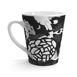 Abstract Leaves Latte Mug Full Printed Pink Cup Unusual Print; Hat Favorite Coffee Cup Black and White Ceramic Mug 12 oz