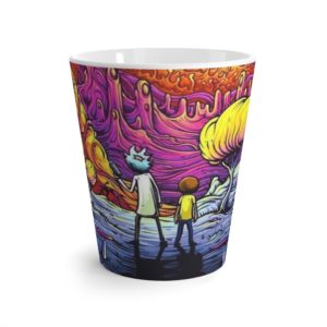 Abstract Cartoon Latte Mug Full Printed Pink Cup Unusual Print; Hat Favorite Coffee Cup Abstraction Painting Ceramic Mug 12 oz