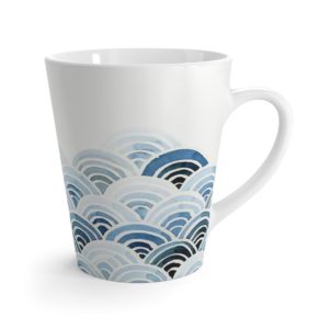 Abstract Rainbows Latte Mug Full Printed Pink Cup Unusual Print; Hat Favorite Coffee Cup Blue Waves Ceramic Mug 12 oz