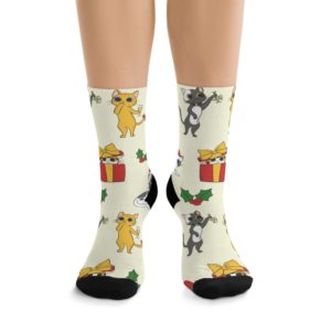 Christmas Cats Socks Full Printed Socks Funny Print Unisex Print Men Socks Women Socks Food Sublimation Socks Best Gift Merry Christmas Cats Present
