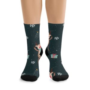 New Year's Deer Socks Full Printed Socks Funny Print Unisex Print Men Socks Women Socks Food Sublimation Socks Best Gift Merry Christmas Garland Snow Stars
