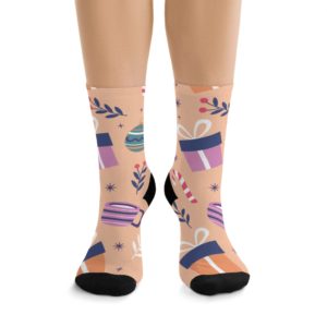 New Year's Cocoa Socks Full Printed Socks Funny Print Unisex Print Men Socks Women Socks Food Sublimation Socks Best Gift Merry Christmas Garland Snow Stars New Year Mood