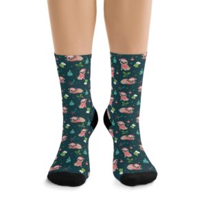 Christmas Pug Socks Full Printed Socks Funny Print Unisex Print Men Socks Women Socks Food Sublimation Socks Best Gift Merry Christmas Garland Snow Stars New Year Mood