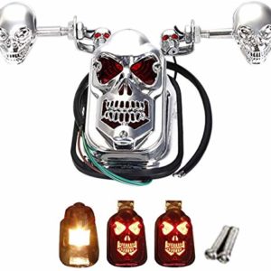 Chrome Skull Motorcycle ATV Integrated Brake Rear Stop Tail Turn Signal Blinker Indicator Light For Harley Sportster Dyna Glide Custom Bobber Chopper Cruiser