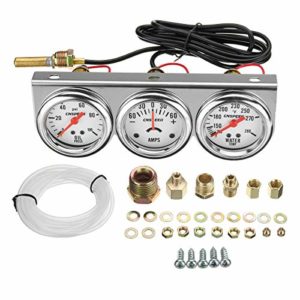 2 Inch 52mm Oil Pressure Water Temp Amp Meter Triple Gauge 3 in 1 Set Chrome Panel Oil Temp Water Temp Gauge Temperature Oil Pressure Gauge Sensor Car Meter Auto Gauge