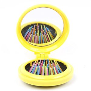 Children Creative Rainbow Mini Airbag Folding Makeup Mirror Comb Travel/Round Massage/Pocket Mirror Comb Hair Brush and Mirror Set for Girls and Boys compact mirror for girls(yellow)