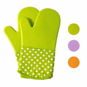 Extra Long Professional Silicone Oven Mitts,Heat Resistant for 500 Degrees with Waterproof, Non-Slip, Kitchen Oven Gloves with Cotton Inner Lining for Baking, Cooking, BBQ, Orange 1 Pair, Set of 2