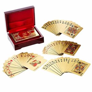 Generic, Deck of Poker Playing Cards in 999.9 Gold Foil Plating with Certificate and Mahogany Box, Bridge Size Cards, Playing Cards, Gold, 54 cards