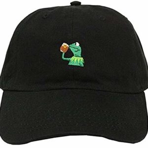 Jugger Fashinable Baseball Cap Black Embroidered Logo Hat Adjustable Strapback Cap 100% Cotton (Kermit)