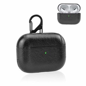 Eco Leather Case for AirPods Pro Box PU Leather Look Protective Shockproof Cover Wireless Charging for Apple AirPods 1 2 Series Hook Carabiner Clip Full Cover Protection… (Black for AirPods Pro)