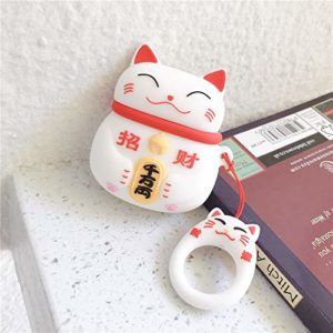 Protective Case for AirPods Soft Silicone Shockproof Cover Wireless Charging for Apple AirPods 1 2 Series Hook Carabiner Clip Cute Animals Full Cover Protection (White Cat)