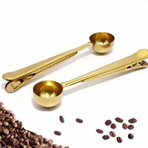 Coffee Scoop Clip - 2 PACK - GOLD - Coffee Spoon Clip - Tea Scoop Bag Clip - Coffee Bag Clip Scooper
