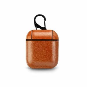 Eco Leather Case for AirPods Pro Box PU Leather Look Protective Shockproof Cover Wireless Charging for Apple AirPods 1 2 Series Hook Carabiner Clip Full Cover Protection… (Brown for AirPods)