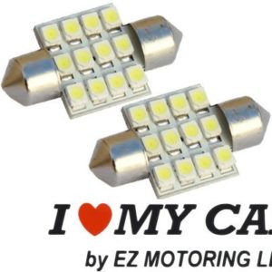2pcs 31mm 12-SMD 1.25" 12V Festoon Dome Light LED Bulbs + STICKER DE3175 DE3022 DE3021 3175 - White