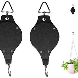 Plant Pulley Retractable Heavy Duty Easy Reach Pulley Plant Hanging Flower Basket Hook Hanger for Garden Baskets Pots and Birds Feeder Hang High Up and Pull Down To Water or Feed Pack of 2 (Black)